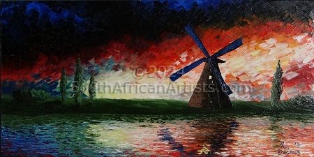 Red Sunset Windmill