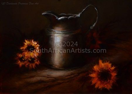 Silver Pitcher with Sunflowers