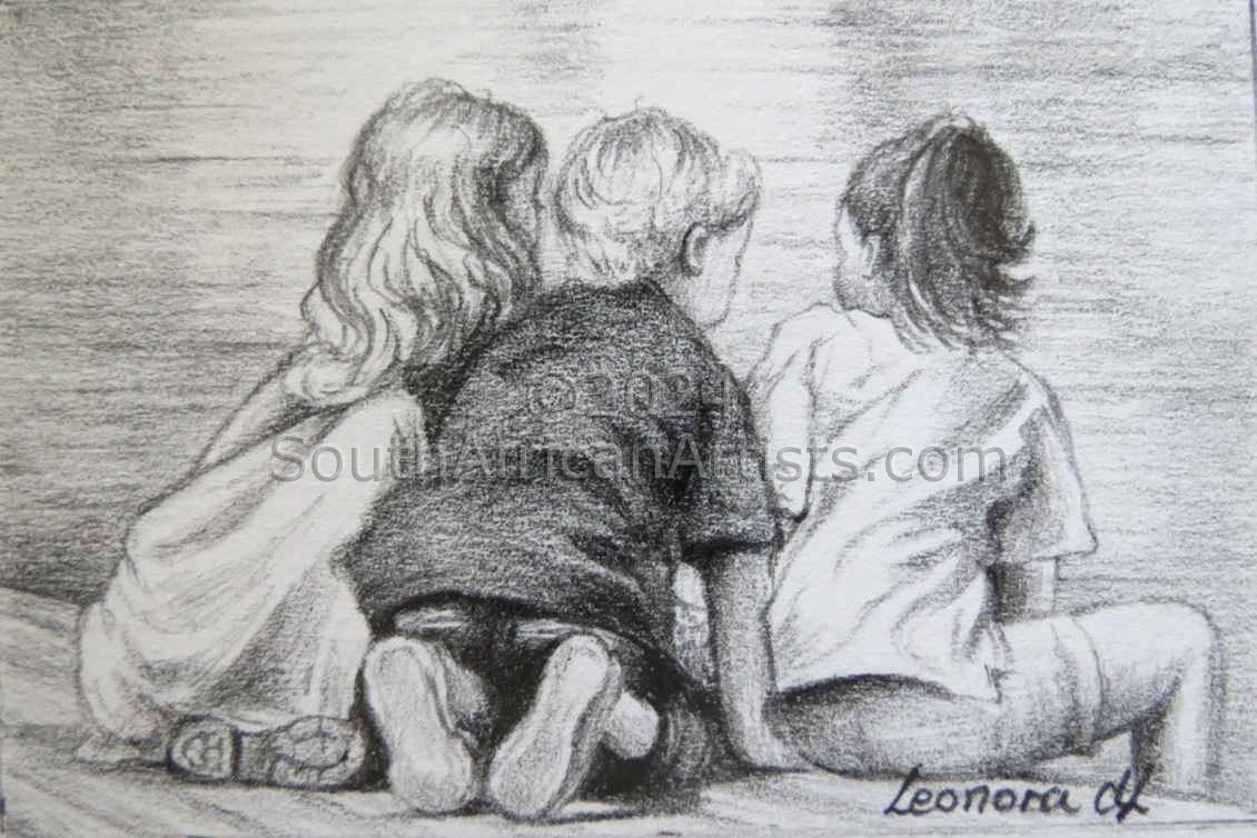 Miniature - Three Children on the Waterfront