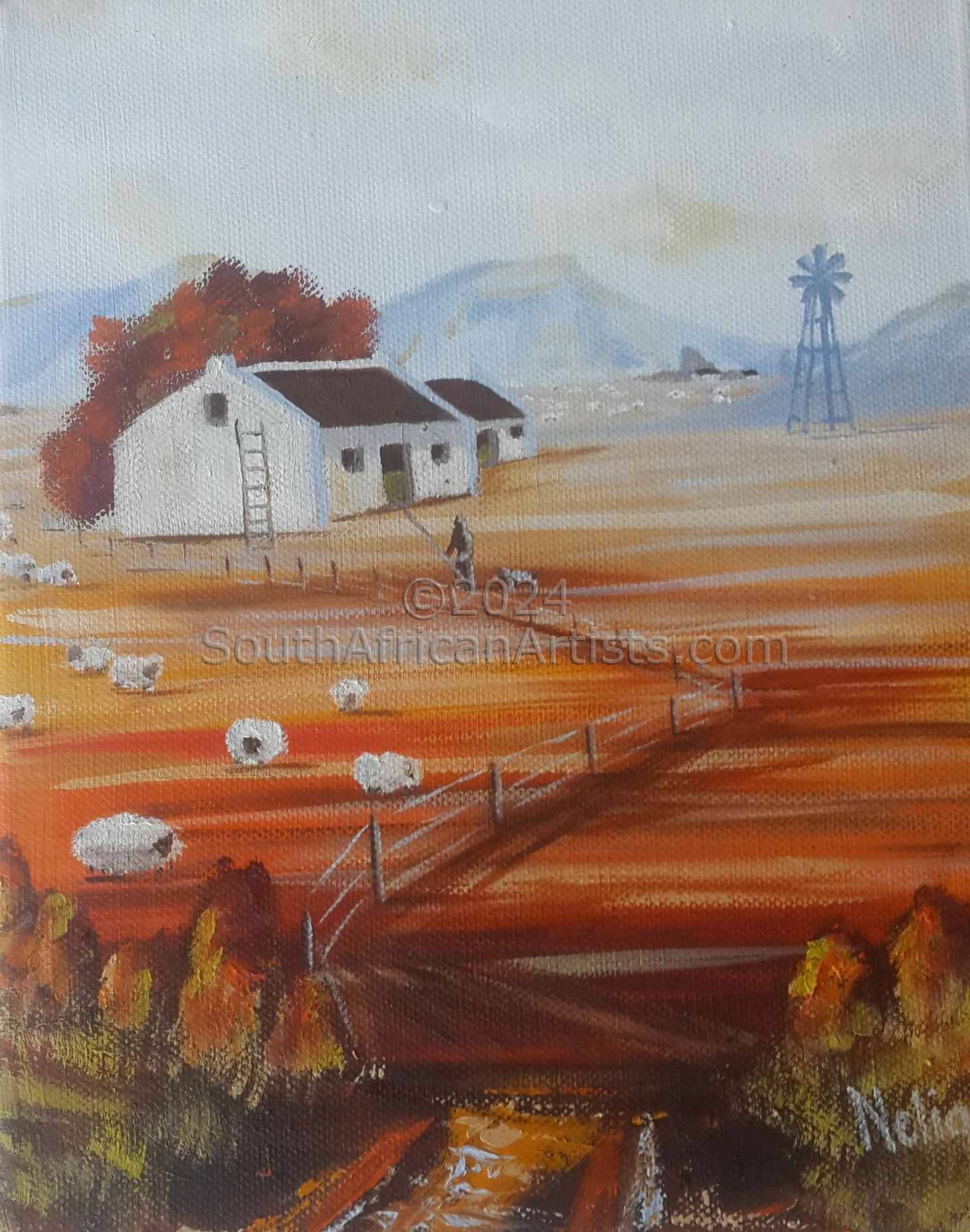 Cape Autumn With Sheep and Windmill
