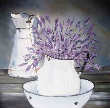 Lavender Flowers in Enamel Pot
