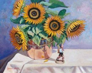 "Sunflowers in Copper Vase"