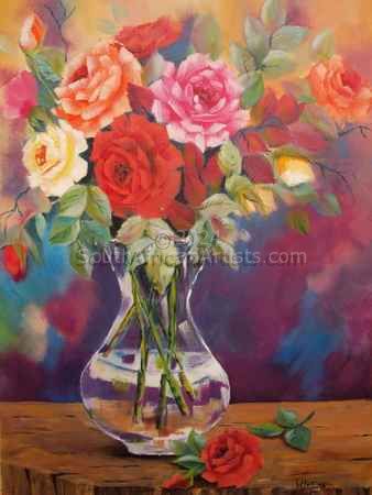 Roses in Glass Pot