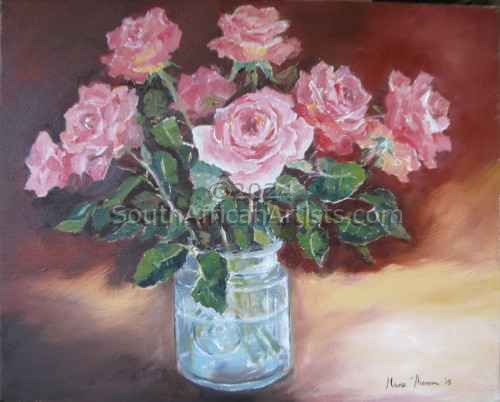 Roses in a Glass Pot