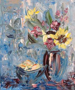 "Fruit Bowl and Flowers"
