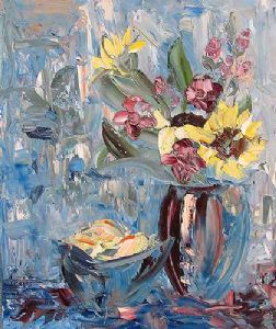"Fruit Bowl and Flowers"