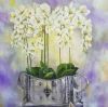 "Orchids in silver vase"