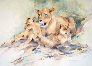"Lioness and 2 Cubs 1 "
