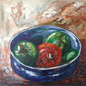 "Red Apple in Blue Bowl"