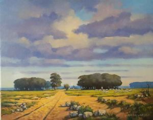 "Farm Landscape with Grazing Sheep"