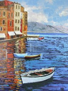 "Seascape White Boat"