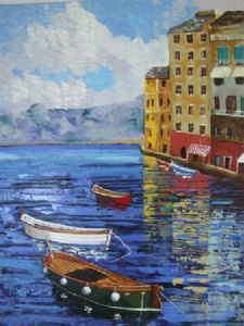 "Seascape Green Boat"