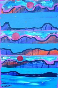 "Abstract Landscape with 3 Red Balloons"