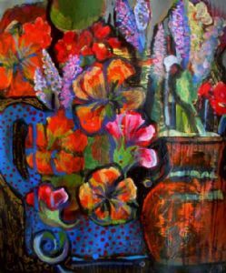 "Flower Study with Lavender and Nasturtiums"