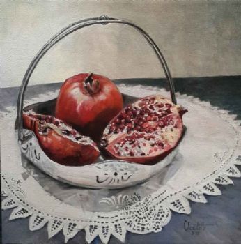 "Pomegranate in Silver Bowl"