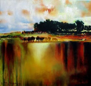"Treescape with Buffalos"