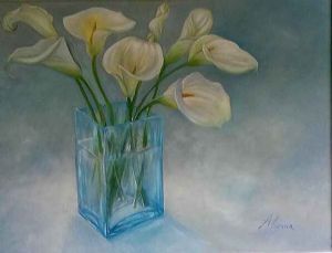 "Arum Lilies in Glass Vase"