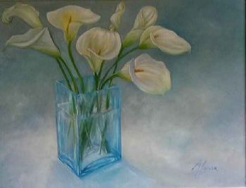 "Arum Lilies in Glass Vase"