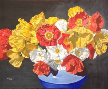 "Poppies in Blue Vase"