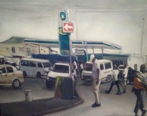 "People by BP Garage"