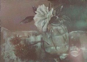 "White Rose in Glass Pot"