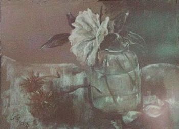 "White Rose in Glass Pot"
