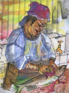 "Woman Cleaning Fish Kalk Bay Harbour"
