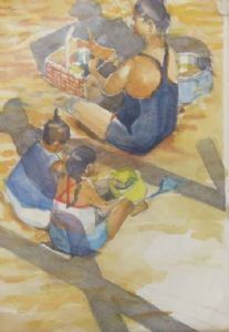 "Mother with Children on the Beach"