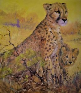 "Cheetah and Curious Cub"