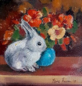 "Baby Bunny and Nasturtiums"