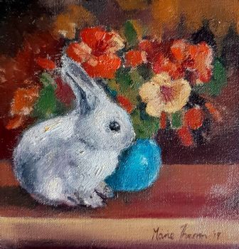 "Baby Bunny and Nasturtiums"