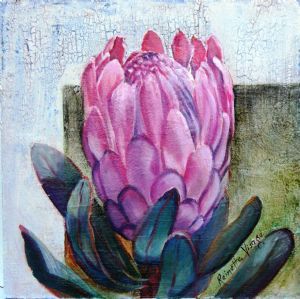 "Protea on Aged, Crackled Board"