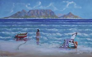 "Table Mountain with Beach Girl"