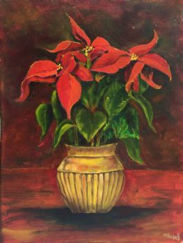 "Poinsettia in Brass Vase"