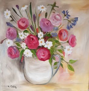 "Beige Vase and Roses "