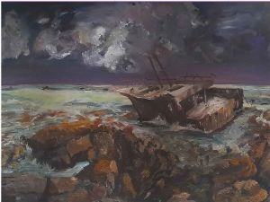 "Original Oil Seascape Stranded"