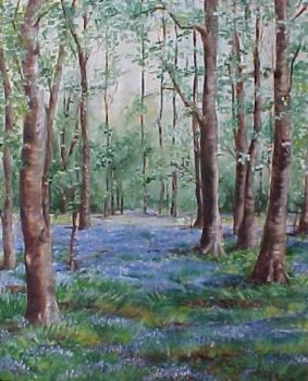 "Birch Forest with blue veld folwers"