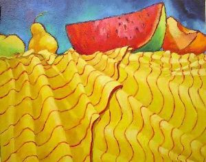 "Watermelon and yellow draoery"