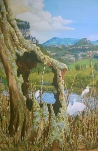 "Egrets With the Hollow Tree"