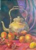 "Copper kettle with oranges"