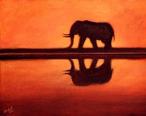 "Elephant Sunset Reflection"