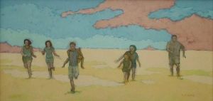 "Family Running on the Beach"