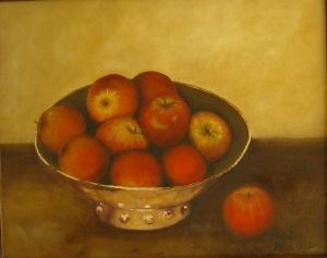 "Apples in brass bowl"
