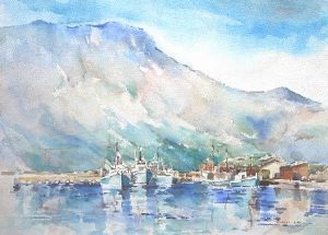 "Hout Bay Harbour and Mountains"