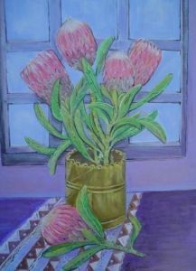 "Proteas in Copper Vase"