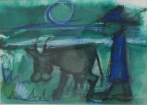 "Farmer with cow"