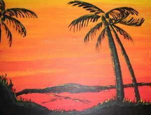 "Sunset with palm trees"