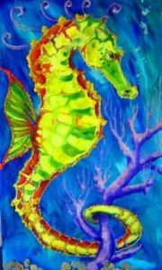 "sea horse with coral"