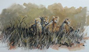 "Cheetah mother and cubs"