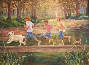 "Children Running Over Bridge"